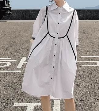 お出かけ カジュアル 角襟 かわいい 襟付き 存在感 ワイド おしゃれ 爽やか アクティブ 10代 アウトドア シャツワンピ シンプル 夏 ラブリー バイカラー 膝丈 海 20代 レストラン ガーリー