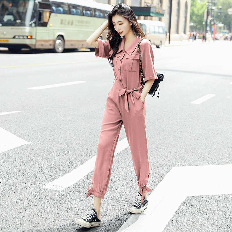 レディース ジャンプスーツ オールインワン 半袖 オーバーオール サッシュベルト ボトムス エレガント きれいめ カジュアル 可愛い フェミニン おしゃれ お出かけ デイリー ピンク グリーン S