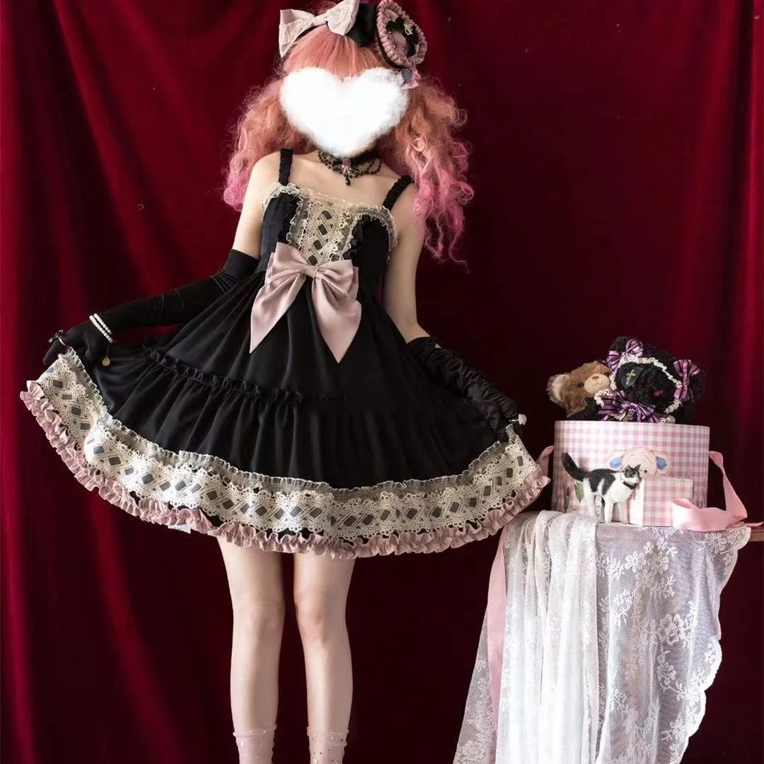 ロリータ オリジナルデザイン 夏 キャミソールワンピース かわいい 学生 プリンセススカート