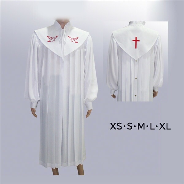 【激安開催！】聖歌隊 神父キリスト教 クリスマス ハロウィン ステージ衣装 ローブ ガウン 白 合唱 宣教服 大人 セレモニー 襟取り外す可能 コスチューム おそろい 衣装 記念 劇 発表会 XS M