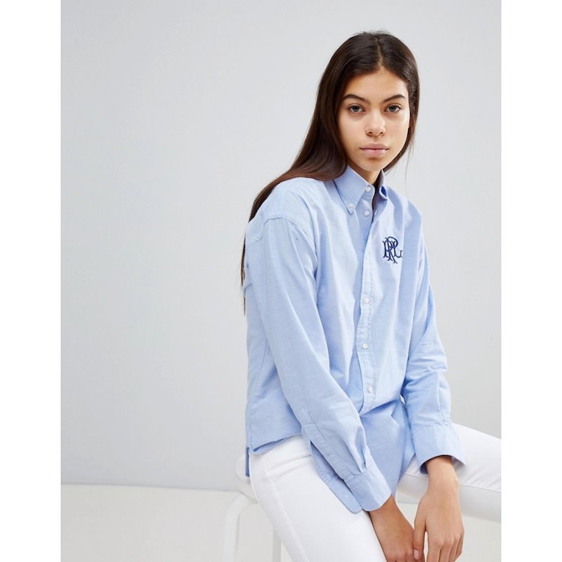 ラルフ ローレン レディース トップス ブラウス・シャツ【Polo Ralph Lauren Boyfriend Shirt Logo Crest】Blue ラルフ ローレン レディース トップス ブラウス・シャツ【Polo Ralph Lauren Boyfriend Shirt Logo Crest】Blue