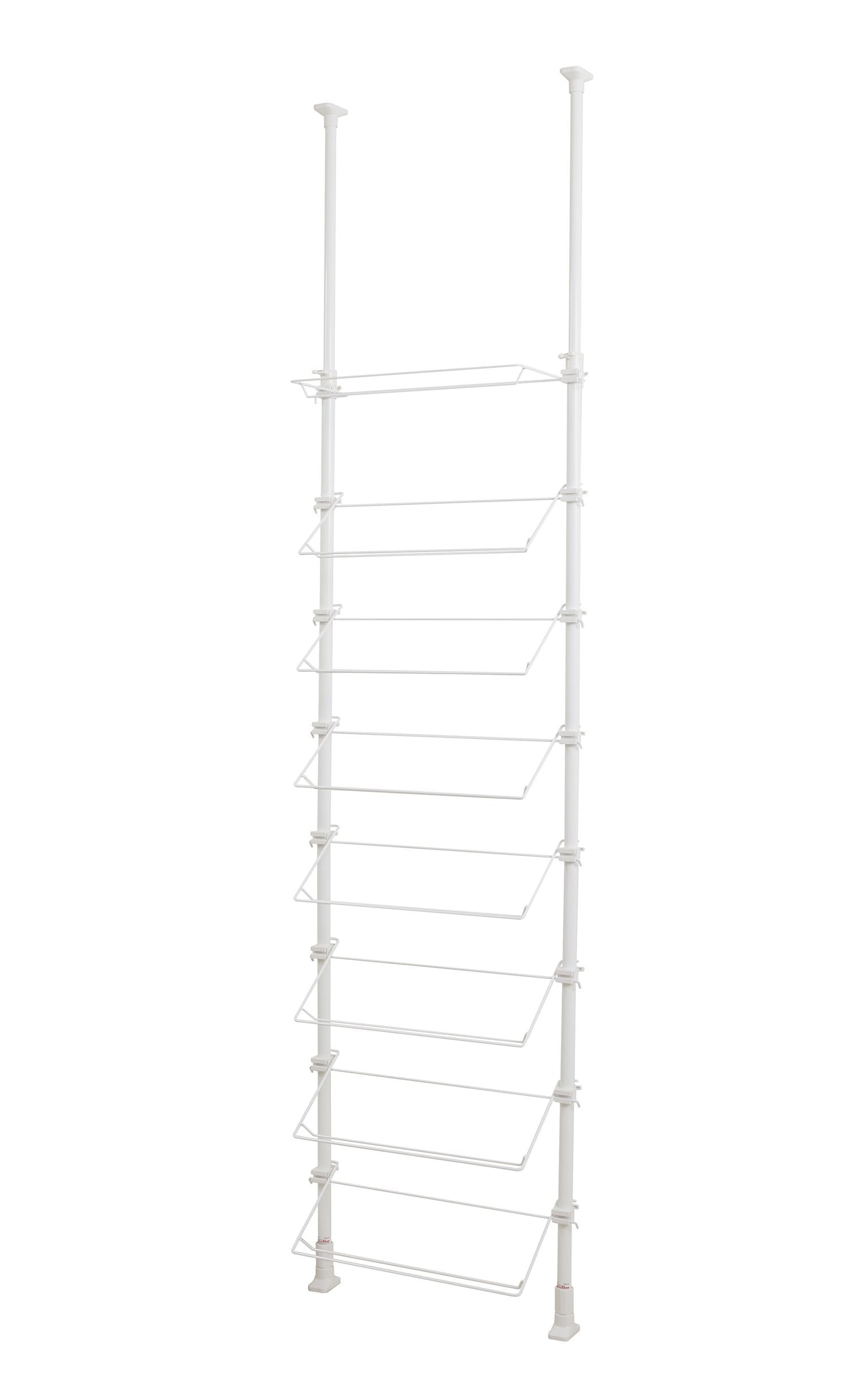 つっぱりシューズラック 24足対応 ワイヤー1本脚タイプ ホワイト 8段 取付幅70cm 取付高190~264cm TSR-70