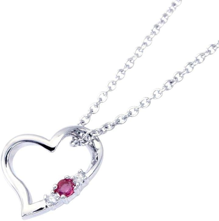 ハートルビー レディース ペンダント ダイヤモンド 7月の誕生石ボックス付き ネックレス(レッド)