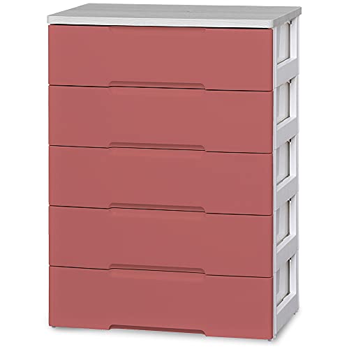 色：c)スモーキーレッド サイズ：3)幅約75 アイリスオーヤマ チェスト 5段 届いてすぐ使える