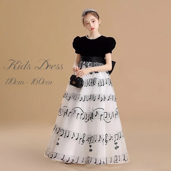 ドレス 子供 ピアノ 発表会 ピアノ発表会 中学生 ワンピース 女の子 ロングドレス 結婚式 ジュニア ピアノ発表会ドレス コンクール 袖付き 黒 パーティードレス イブニングドレス ロング キッズ