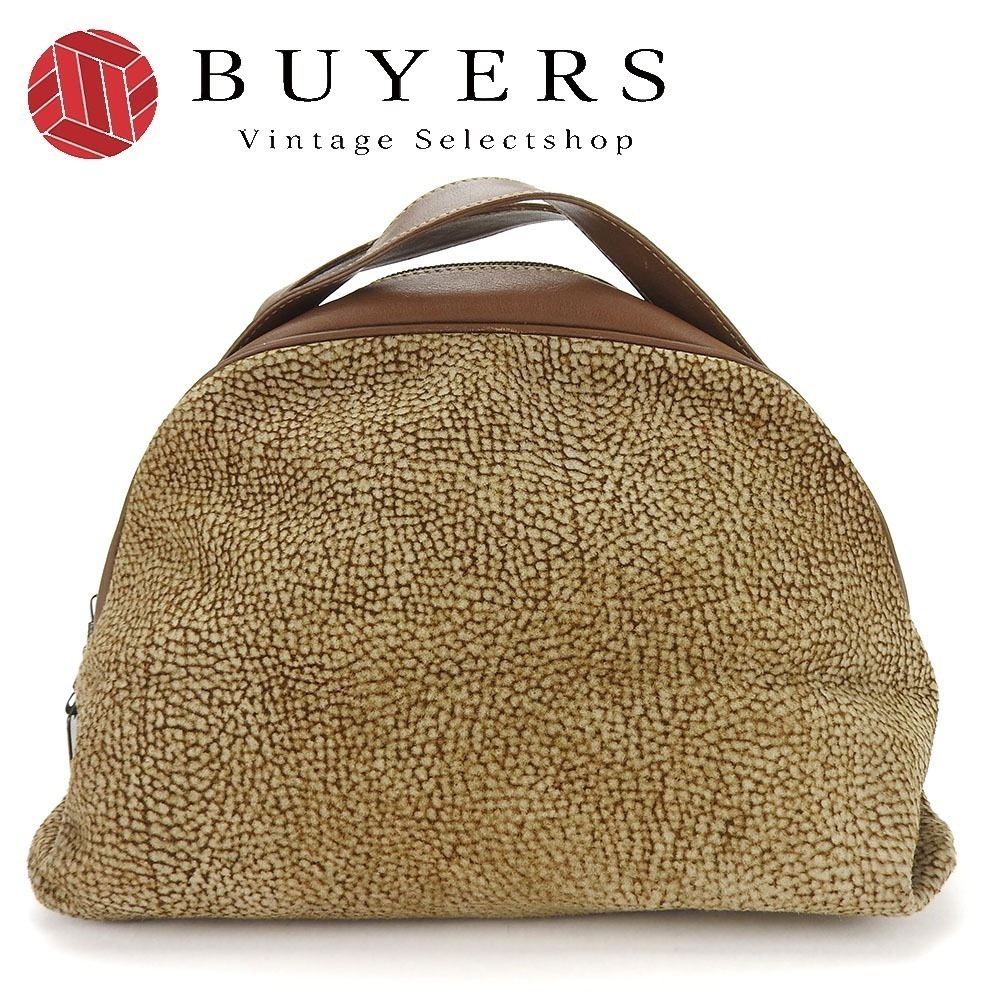 中古 ハンドバッグ スウェード レザー ブラウン ゴールド金具 うずら柄 レディース 女性