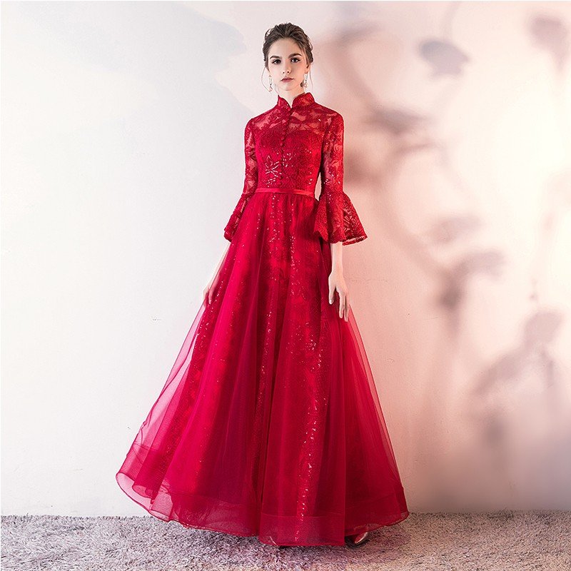 カラードレス 長袖 安い ロングドレス 演奏会 赤 カクテルドレス 結婚式 イブニングドレス 二次会 フォーマルドレス 花嫁 パーティー 大きい サイズ