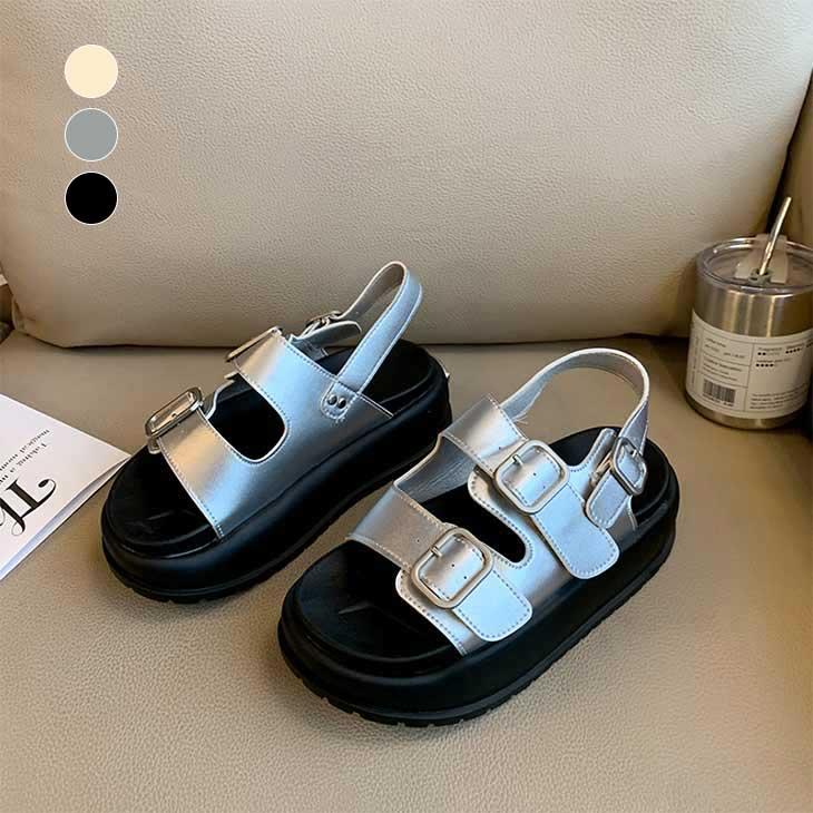 【韓国ins大人気】フラット 厚底 ダブルベルト サンダル ストラップ カジュアル リゾート 韓国ファッション【k3-xy018】【予約販売：15-20日】60込 4,809円