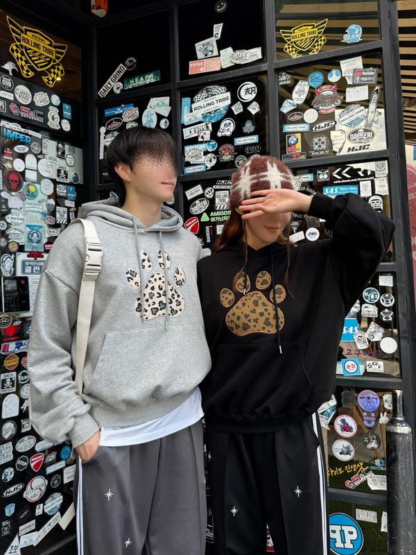 レオパードパッチ刺繍フード