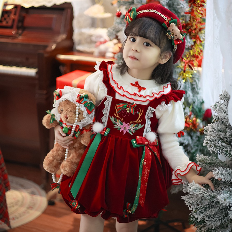 クリスマスドレス女の子ランタンプリンセスドレス冬の新しいスタイルぬいぐるみ小さな女の子西洋お祝いお祝いドレス