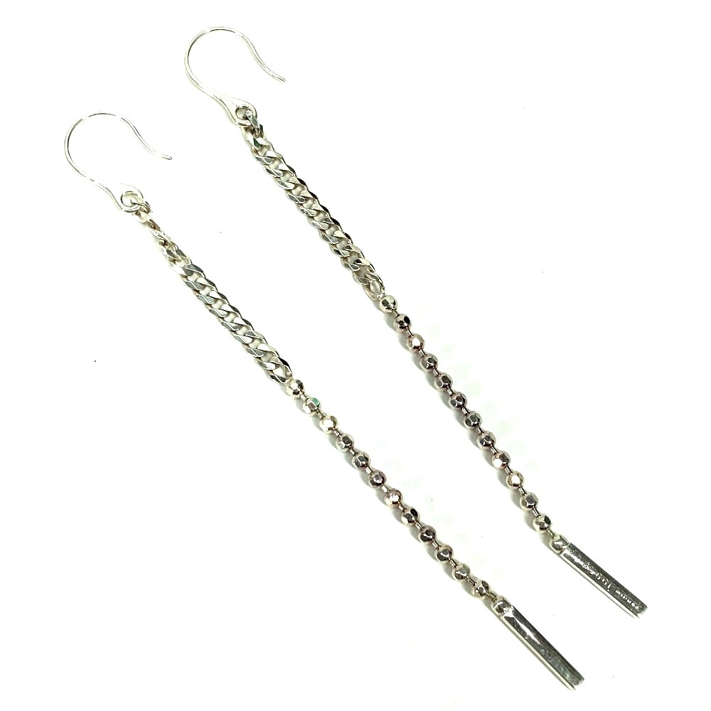 ピアス ラリアット フック チェーン ロゴバー ロング スウィング ドロップ アクセサリー メタル シルバー