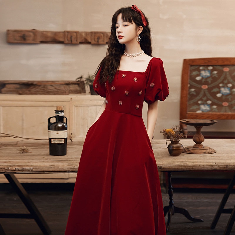 ウェディングドレス ウエディングドレス カラードレス カクテルドレス ロングドレス ワインレッド パフスリーブ パーティードレス 発表会 演奏会 ステージ コンクール イブニングドレス 結婚式 二次会 7,249円