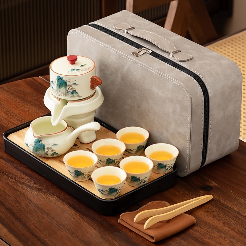 汝窯自動茶器回転出水火傷防止ポットセラミックカンフー茶器養生開錠単品家庭用