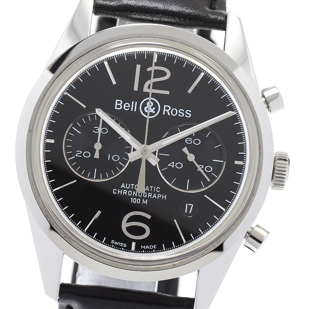ベル＆ロス Bell＆Ross BR126-94-SP ヴィンテージ オフィサー ブラック クロノグラフ 自動巻き メンズ 良品 保証書付き_887215【中古】