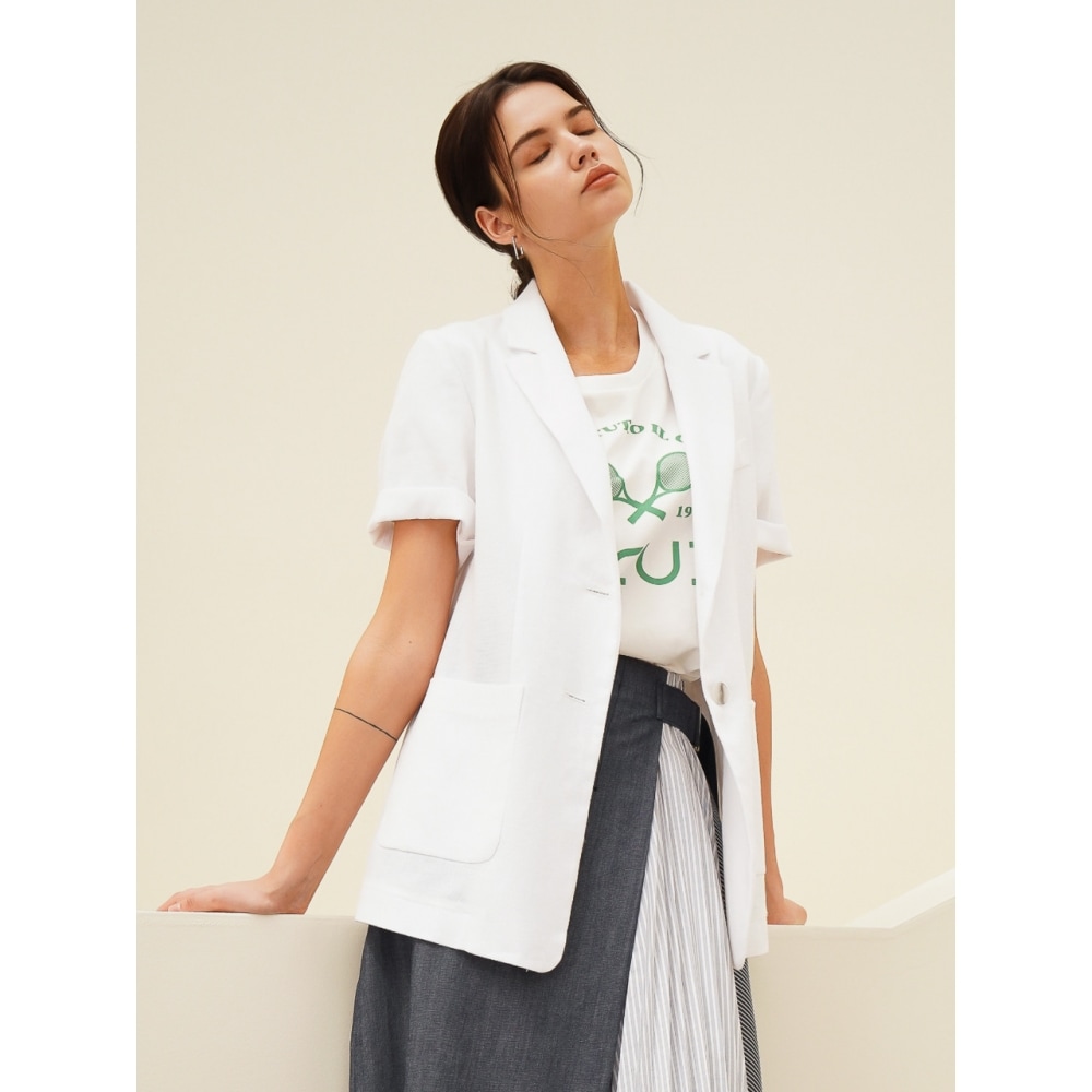 ACUD リネン ハーフスリーブ ジャケット ホワイト