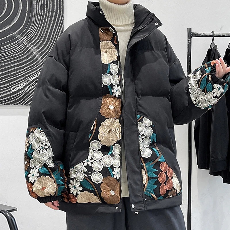 中綿コート アウター メンズ 中綿ジャケット ジップアップ 刺繍 暖かい 防寒 中綿入り おしゃれ かっこいい ストリート
