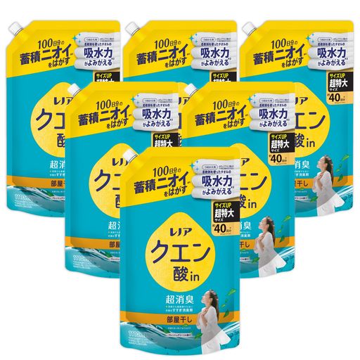 Lenor レノア クエン酸in 超消臭 衣類のすすぎ消臭剤 部屋干し フレッシュグリーンの香り 詰め替え 1110mL×6袋 [ケース品]