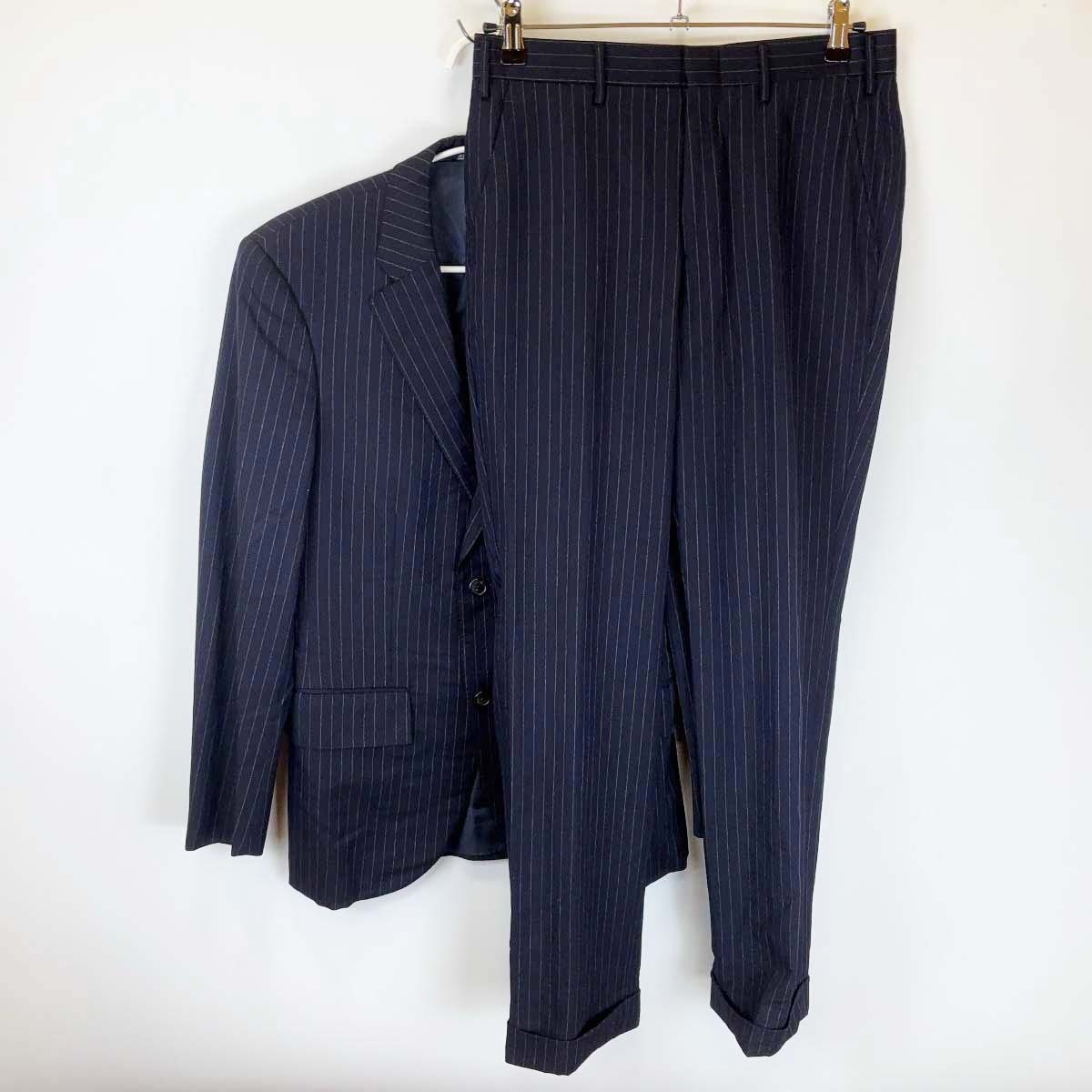 【中古】[セットアップ] ラルフローレン ストライプ スーツ インパクト21 ネイビー メンズ
