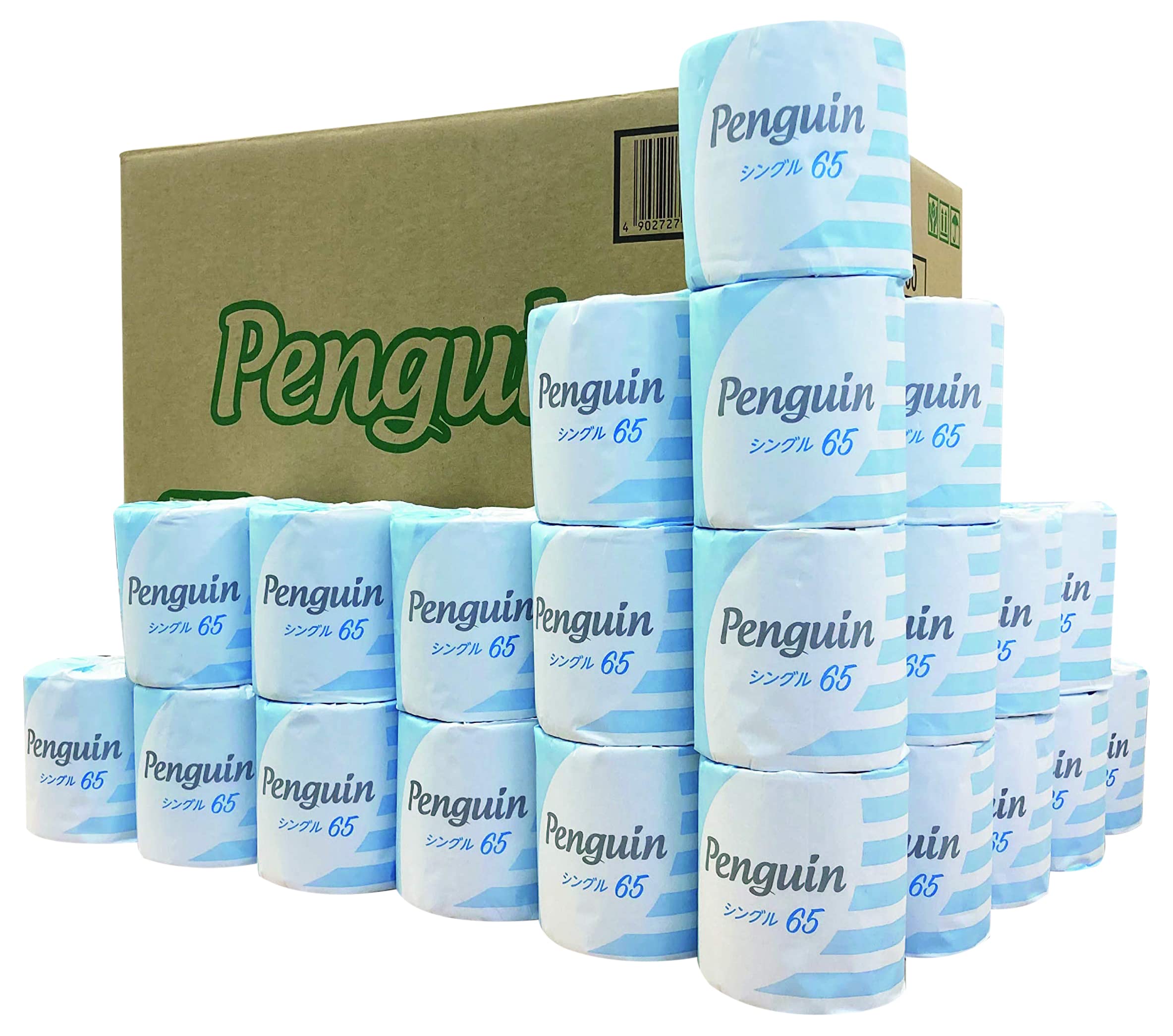 【ケース販売】丸富製紙 ペンギン トイレットロール 個包装 65m 1Rシングル 60 個入り