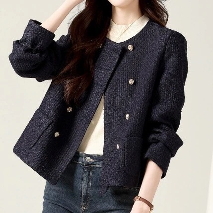 アウター レディース スーツ トップス ツイード S M L XL 2XL 韓国 ツイードジャケット 春コート 秋服 大人韓国風 ノーカラージャケット 長袖 スリム タイト 20代 30代 40代