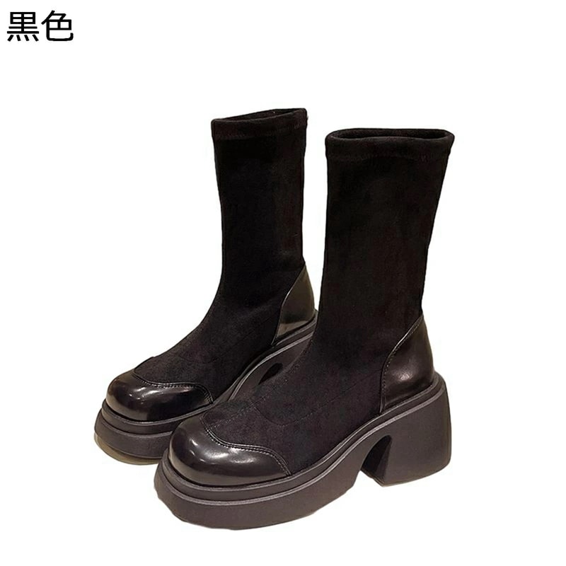 レディースショートブーツ レディース ブーティ ハイヒール8cm 粗いかかと ソックスブーツ ニット ストレッチブーツ 弾力性 アンクルブーツ 柔らかい 安定感 美脚 キレイめ コンフォート