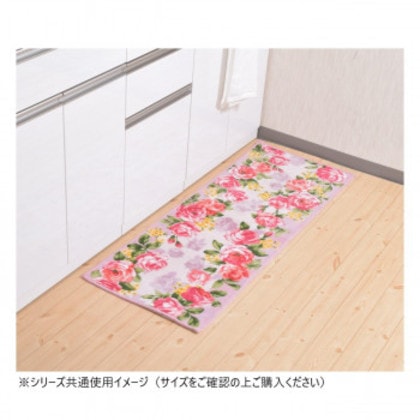 ラインローズ キッチンマット(抗菌防臭 吸水速乾) 日本製 60×180cm ピンク