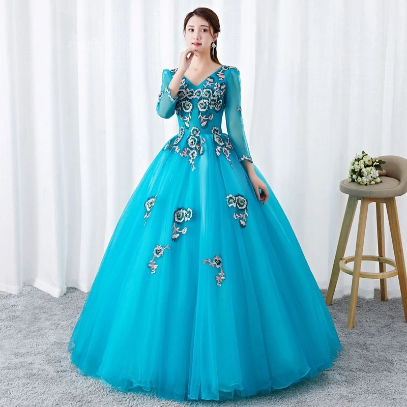 全5色 演奏会ドレス ブルー 花柄 可愛い ロングドレス 発表会ドレス シャンパン色 ピンク グリーン イブニングドレス ロング パーティードレス カラードレス 演奏会 コンサート コンクール コンテ
