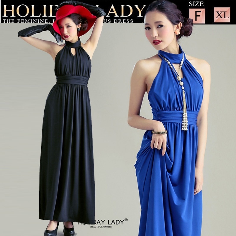 新作お出かけ　パーティー　大人上品ホルターネック 　ロング　マキシ　ワンピース 4,786円