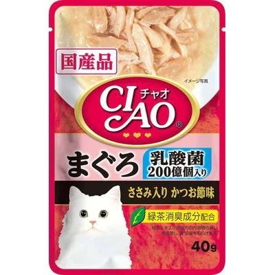 【96個セット】いなばペットフード　CIAOパウチ乳酸菌入りまぐろささみ入りかつお節味40g