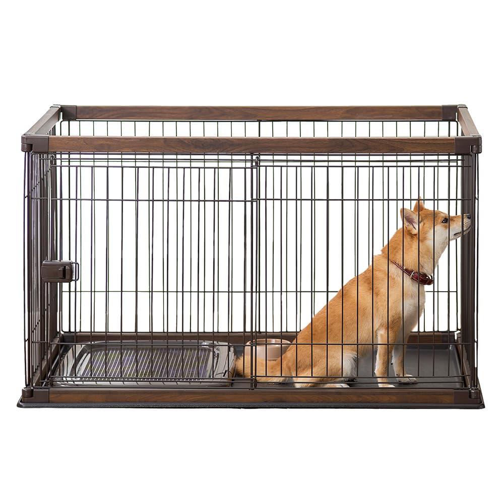 アイリスオーヤマ 犬 サークル ウッディサークル ウォールナット 中型犬用 幅約120×奥行約80×高さ約71cm PWSR-1280V