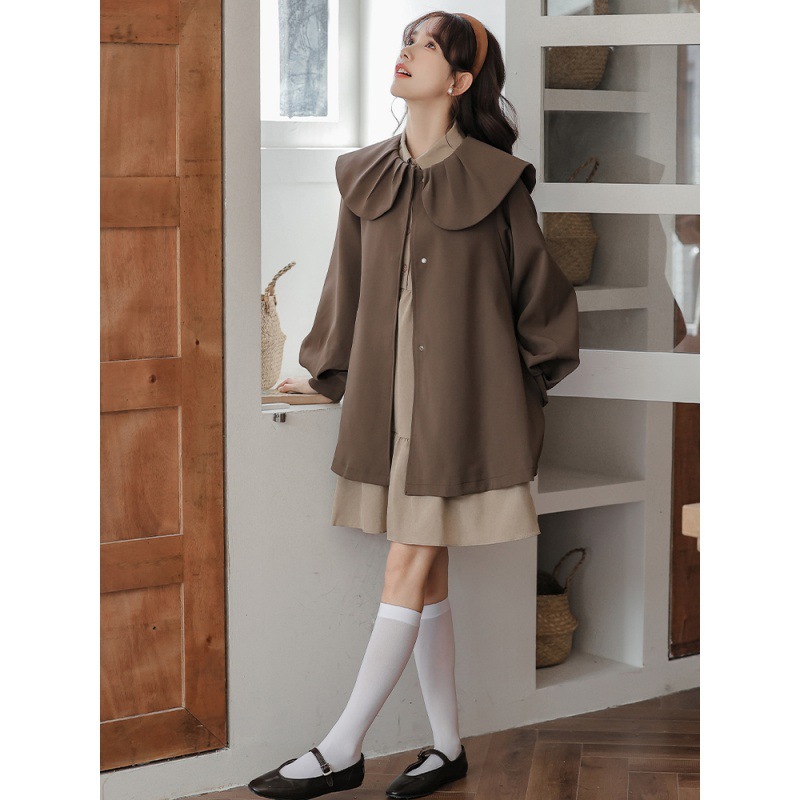 新しい無地トップレトロケープスタイルウインドブレーカージャケットショッピングモールの女性のための快適でシンプルなスカートアウターチェスターコート レディース 6,800円