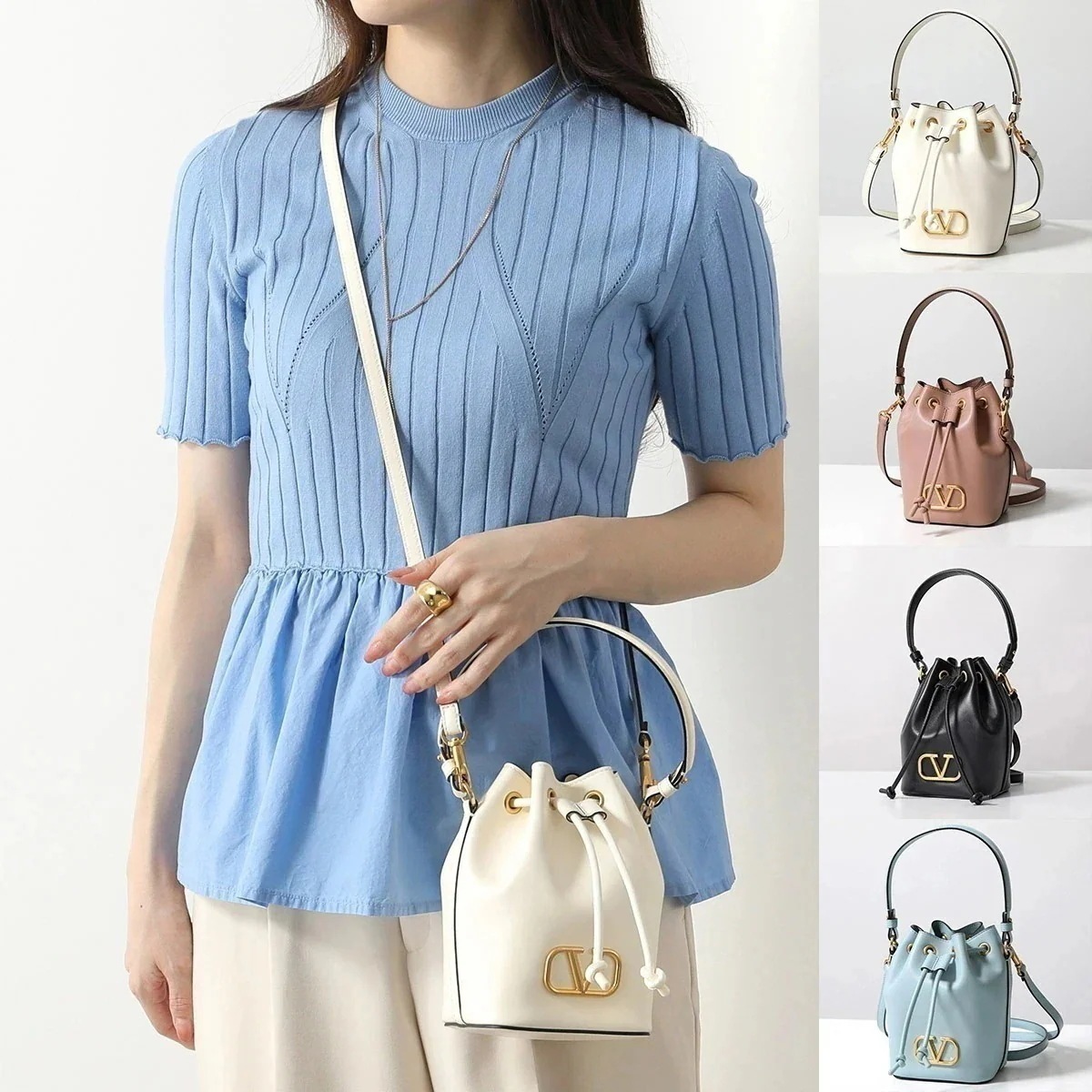 VALENTINO ヴァレンティノ ショルダーバッグ 4W2P0Z44VNL レディース Vロゴ ハンドバッグ レザー ドローストリング 鞄 カラー4色