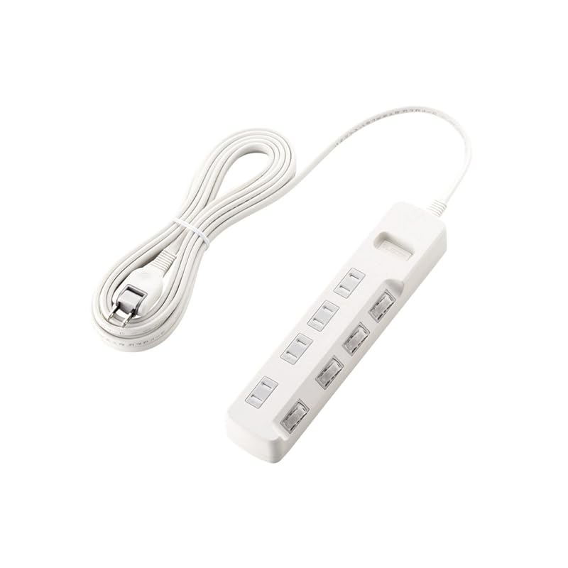 即納：エレコム 電源タップ 雷ガード 個別スイッチ ほこりシャッター付 4個口 5m ホワイト T-K6A-2450WH
