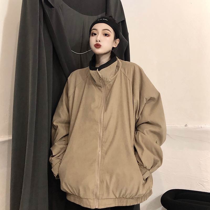 アウター ジャケット ブルゾン レディース おしゃれ 大人可愛い ブラウン バイカラー モッズコート かっこいい カジュアル ルーズ 無地 単色 ボーイッシュ 長袖 Ｍ L スタンドカラー レトロ