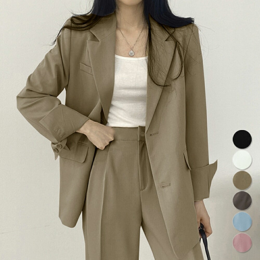 【期間限定特価】S～XL6色ブラック ダークブラウン ダークベージュ ライトブルー ピンク オフホワイト スーツ パンツスーツ OL 通勤 通学 入学式 卒業式 韓国風ファッション インスタ 撮