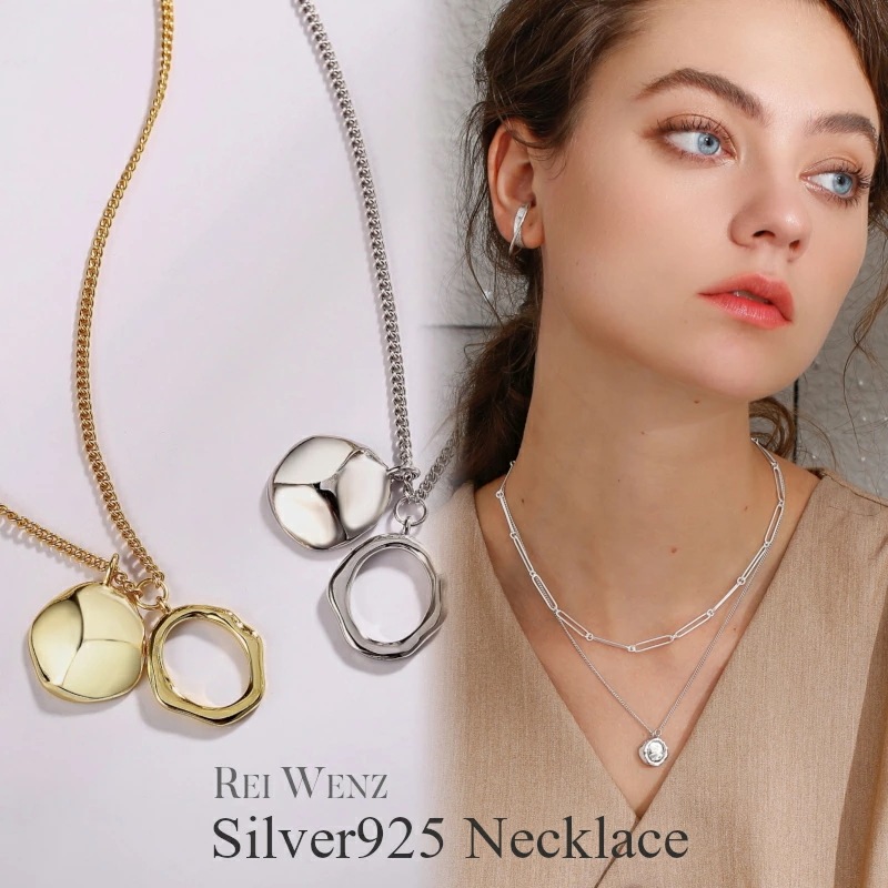 【高品質Silver925】ネックレス コイン Silver925 丸 プレート オープン ゴールド 大ぶり デザイン シンプル レディース シルバー Silver925 重ね 大人 アレルギー