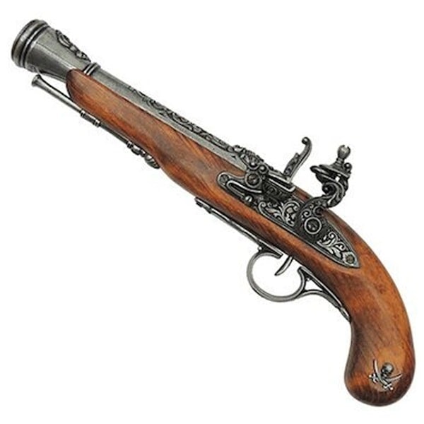 海賊ピストル グレー 左手用 DENIX デニックス 1126/G 37cm レプリカ 左用 左利き 左 フリントロック式ピストル 海賊 銃器 銃 コスプレ ミリタリー アーミー フリントロック