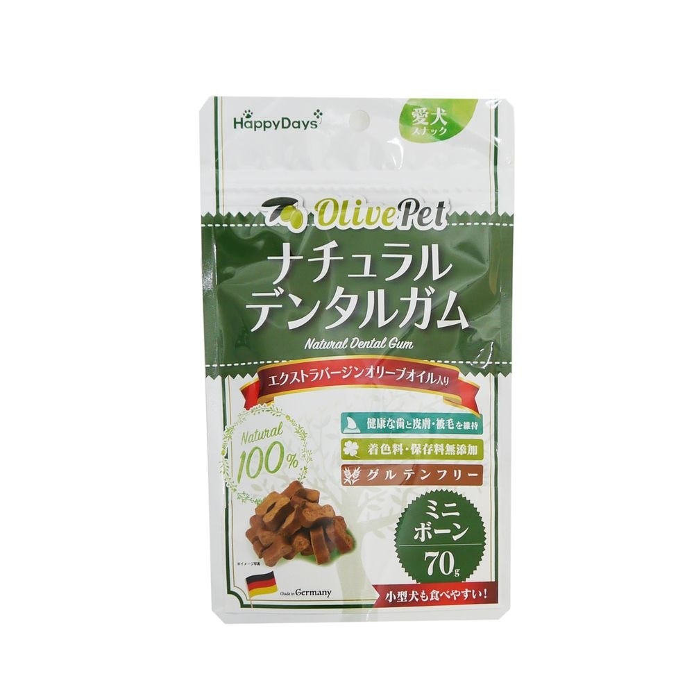 （まとめ買い）HappyDays Olive Pet ナチュラルデンタルガム ミニボーン 70g 犬用おやつ [x10]