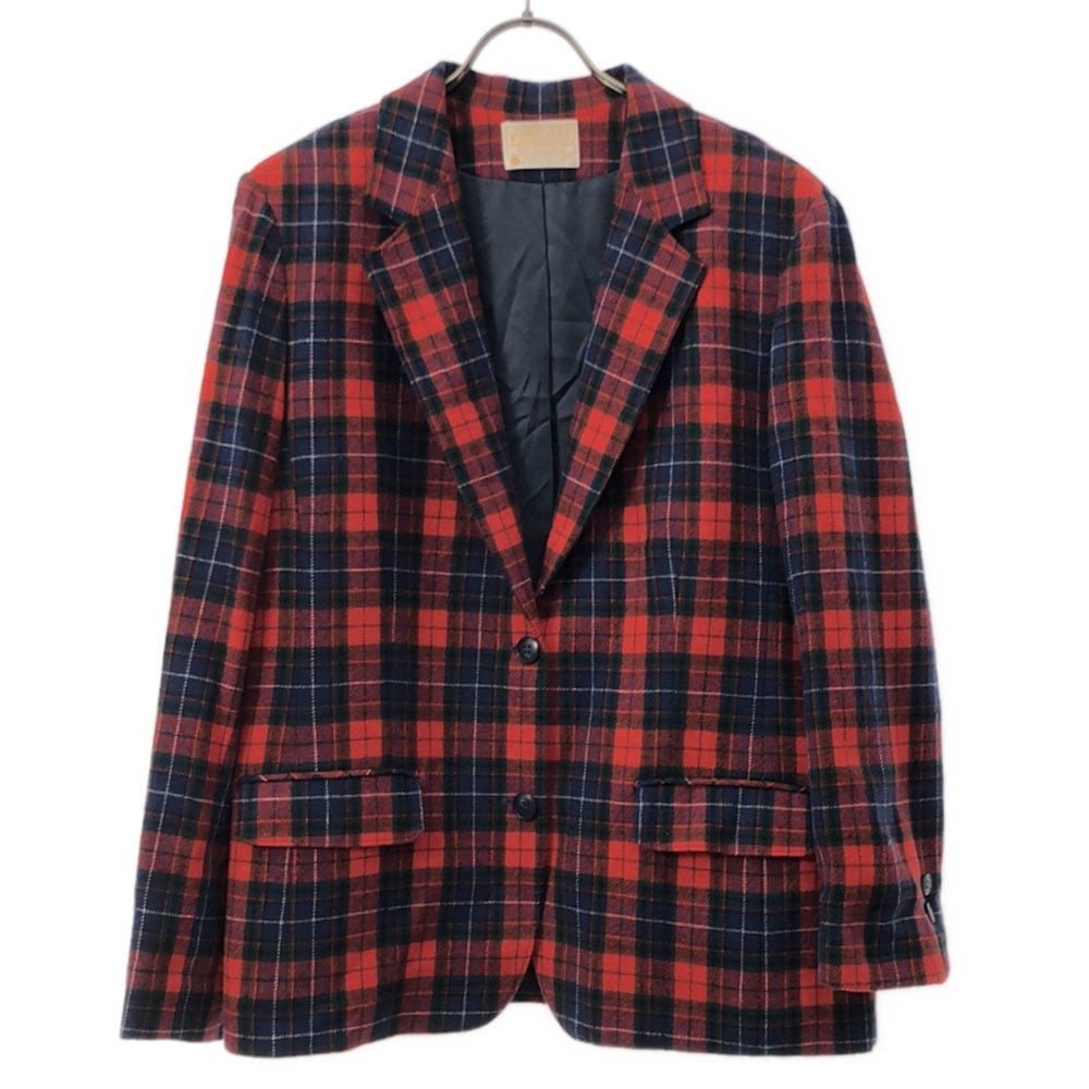 70s ウール USA製 ヴィンテージ タータンチェック柄 テーラードジャケット レッド系 レディース