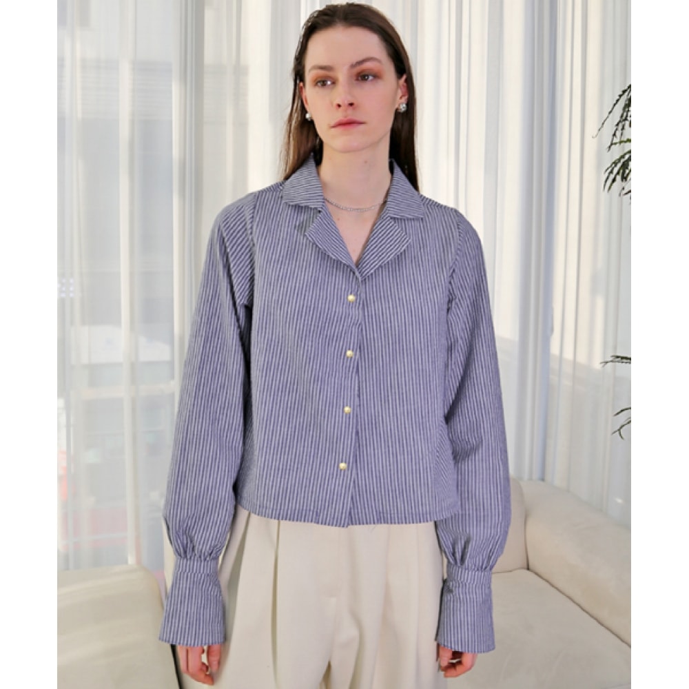 DAMAGE MNEMONIC コットンストライプ カフス ネイビーシャツ_ Cotton Stripe Navy Shirt 15,775円