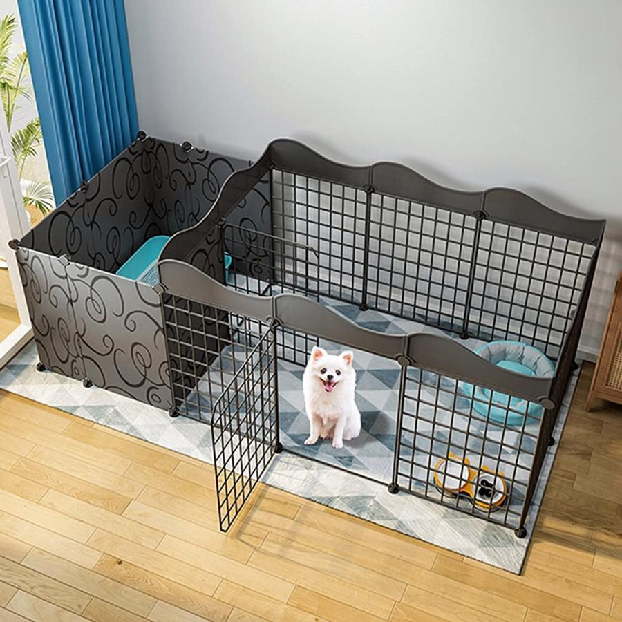 犬用ベビーサークルペットベビーサークルドア付き小動物ケージ屋内屋外メタルペットフェンス折りたたみ式ペット犬猫子犬ベビーサークル黒 (Color : 16