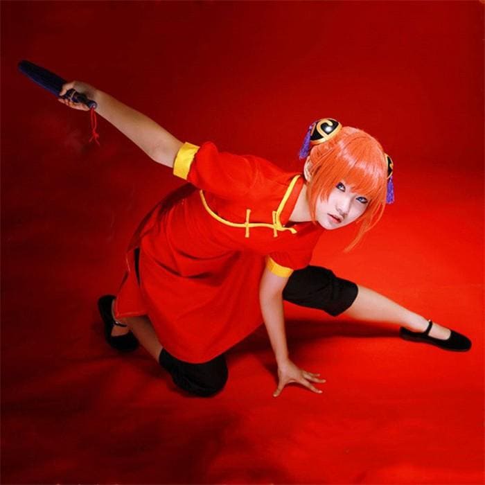 【新登場商品】銀魂 神楽 チャイナドレス 仮装 コスチューム cosplay ぎんたま 上着 赤 ウィッグ 傘 靴 能