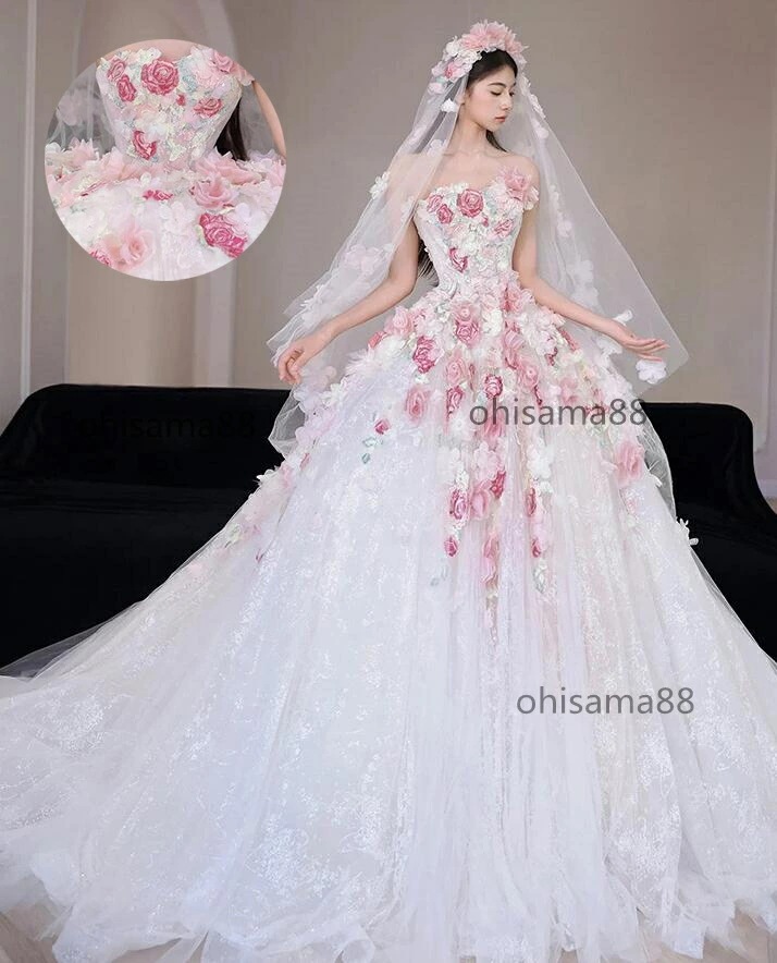 高級感 結婚式ドレス 花嫁ドレス お姫様 お嬢様ドレス きれいめ ウェディングドレス 可愛い フォトウェディング撮影 前撮りドレス 後撮り ロング ワンピース 二次会ドレス 披露宴 パーティードレス