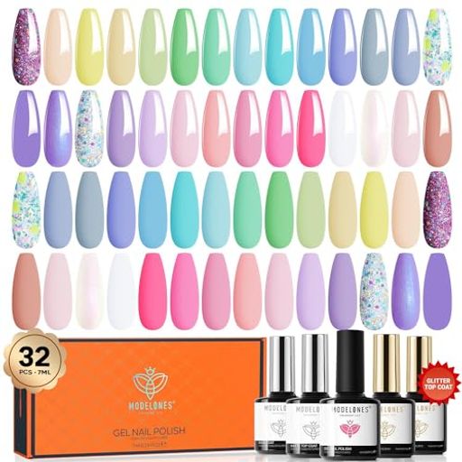 MODELONES ジェルネイルポリッシュ カラージェル カラージェル セット 32枚のジェルマニキュアセット ライト付き 28色+4 7ML ジェルネイルキット カラージェル ジェルネイル カラー