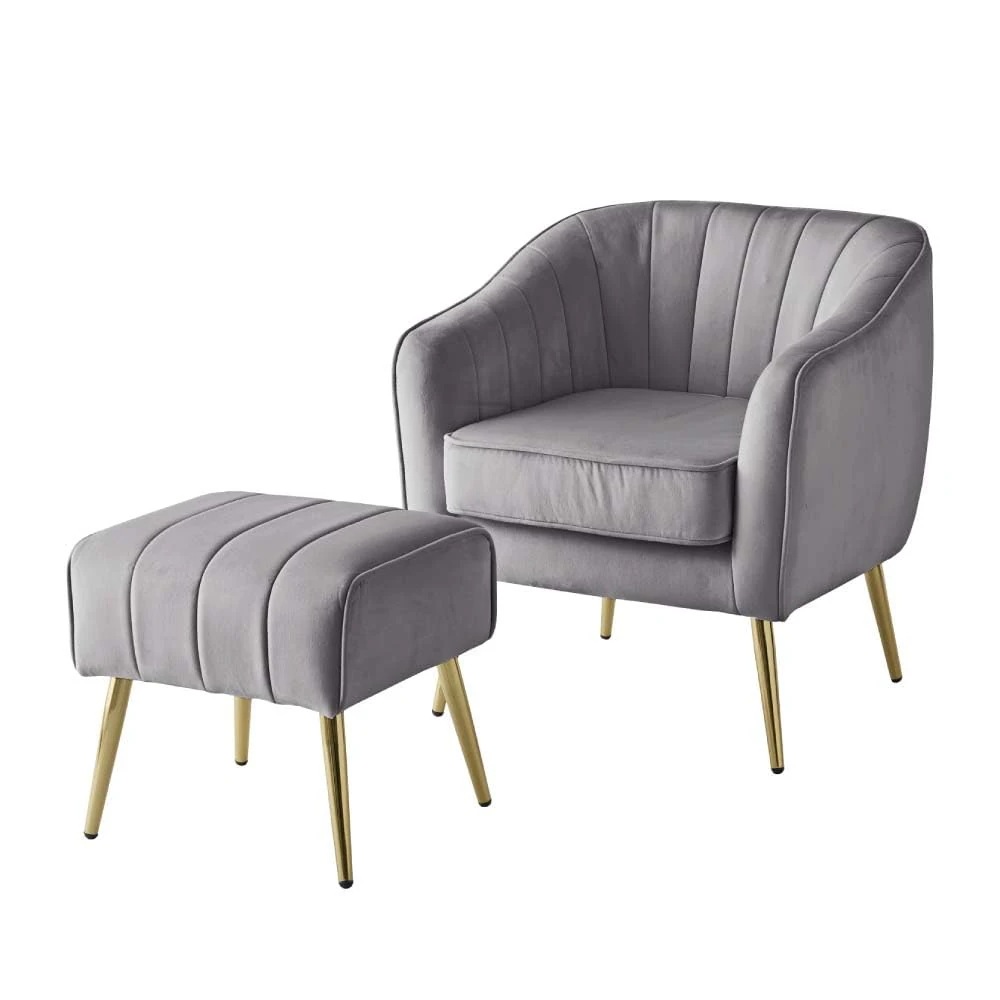 ASHEL 1人掛けソファ グレース ベロア オットマン付き 金脚 スツール付 おしゃれ くすみカラー 韓国 インテリア 大人 かわいい アシェル grace TN-CH11 (グロスグレー)