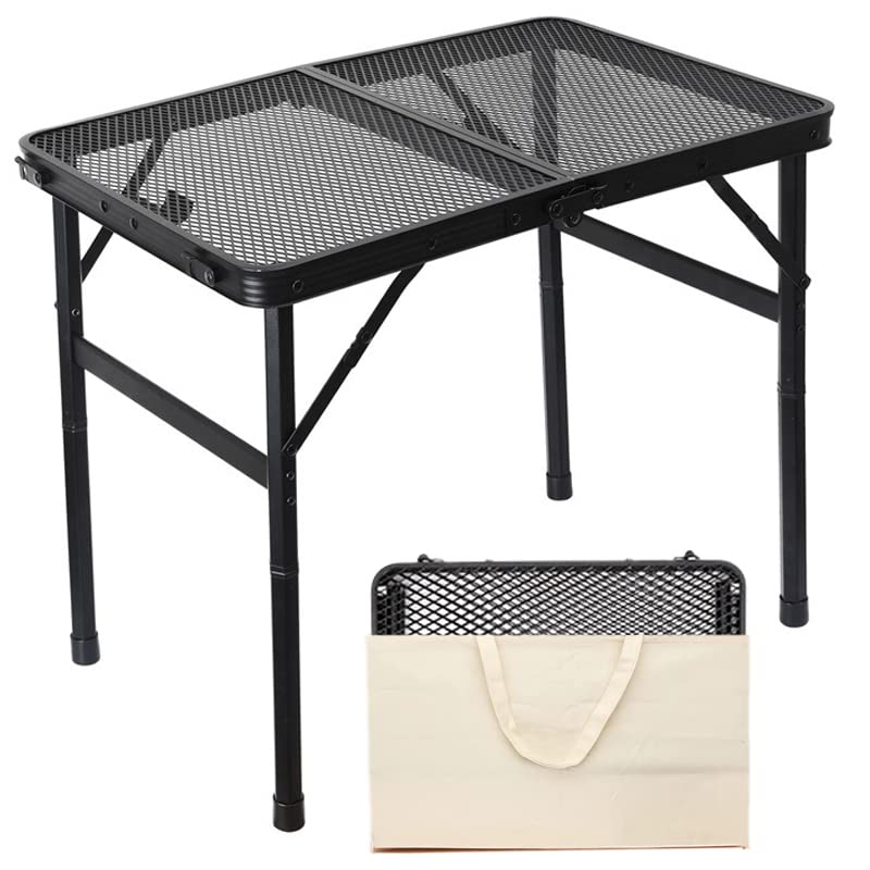【即納】キャンプ テーブル アウトドア テーブル メッシュテーブル 熱水に強い 二つ折りテーブル 組立簡単 軽量 コンパクト ローテーブル 耐荷重25kg 耐熱200度 高さ2段階調整可能 収納袋付