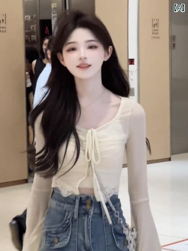 レディース トップス カジュアル おしゃれ 夏 長袖 シフォン シャツ ベルスリーブ 甘くて 魅惑 ショート レースアップ フェアリー ス 7,859円