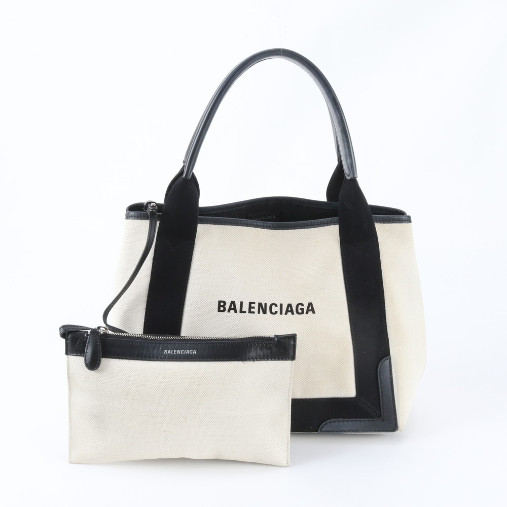 美品 ネイビー カバス ポーチ 付 レザー×キャンバス トート バッグ 肩掛け ショルダー ハンド レディース WIM ED37-2 中古