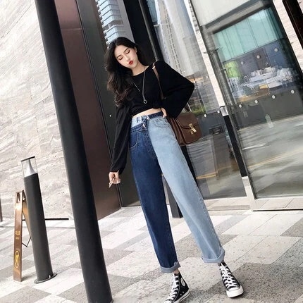 ブロックカラーワイドデニム ボトムス パンツ デニムパンツ ロング ロング丈 ワイド ハイウエスト デニム 大人可愛い きれいめ シンプル カジュアル 大人 おしゃれ お洒落 かっこいい 大人可愛い