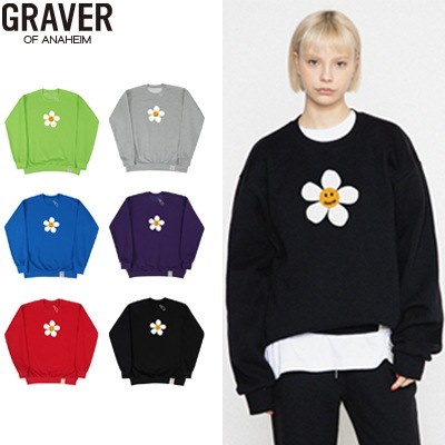 [GRAVER]★25SS★韓国人気★GROA FLOWER LOGO SWEATSHIRT GRAVER】25SS☆ GROA Flower Logo Sweatshirt Designer fashion